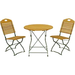 Kurgarten - Garnitur BAD TÖLZ 3-teilig (2x Stuhl, 1x Tisch 77cm rund), Flachstahl grün + Robinie, klappbar