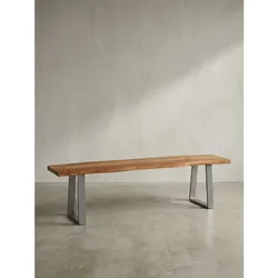 Esszimmerbank Massivholz Metall Baumkante Chromgestell, Akazie 140x40x46 cm