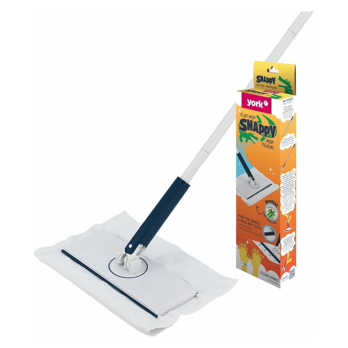 York Snappy Flat Mop - um 360° drehbarer Kopf - inklusive Mikrofasertuch - 130 cm Stiel (5903355159971)
