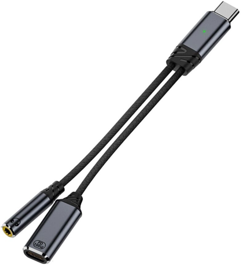 INF Adaptateur Type-C vers 3,5 mm avec charge PD 100W - Câble court 2-en-1 avec DAC intégré, coque alliage d'aluminium et câble Gris