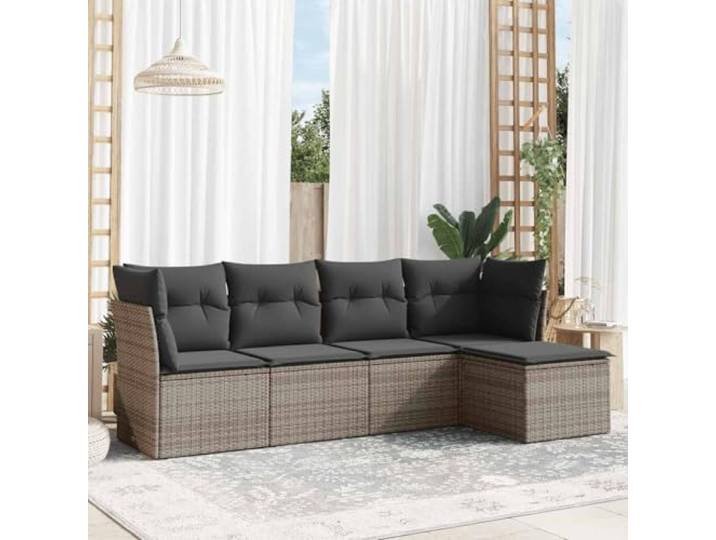 WDGJJFECNMUEHI Résine tressée imperméable Salon terrasse Gris 5 pièces Salon de jardin 5 pieces resine tressee avec coussins gris et repose-pieds, ensemble modulable pour patio terrasse exterieur