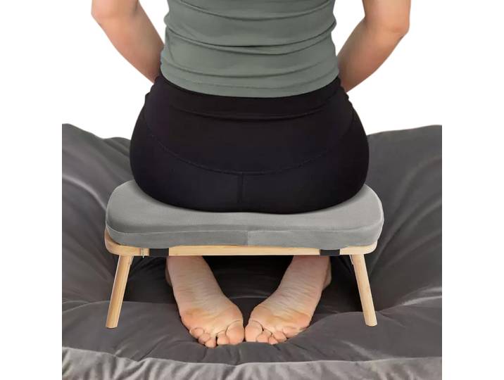 Chaise de méditation avec coussin, banc de méditation, siège de méditation en bambou, antidérapant et léger pour le yoga, banc de prière NEUF (GRIS CLAIR)
