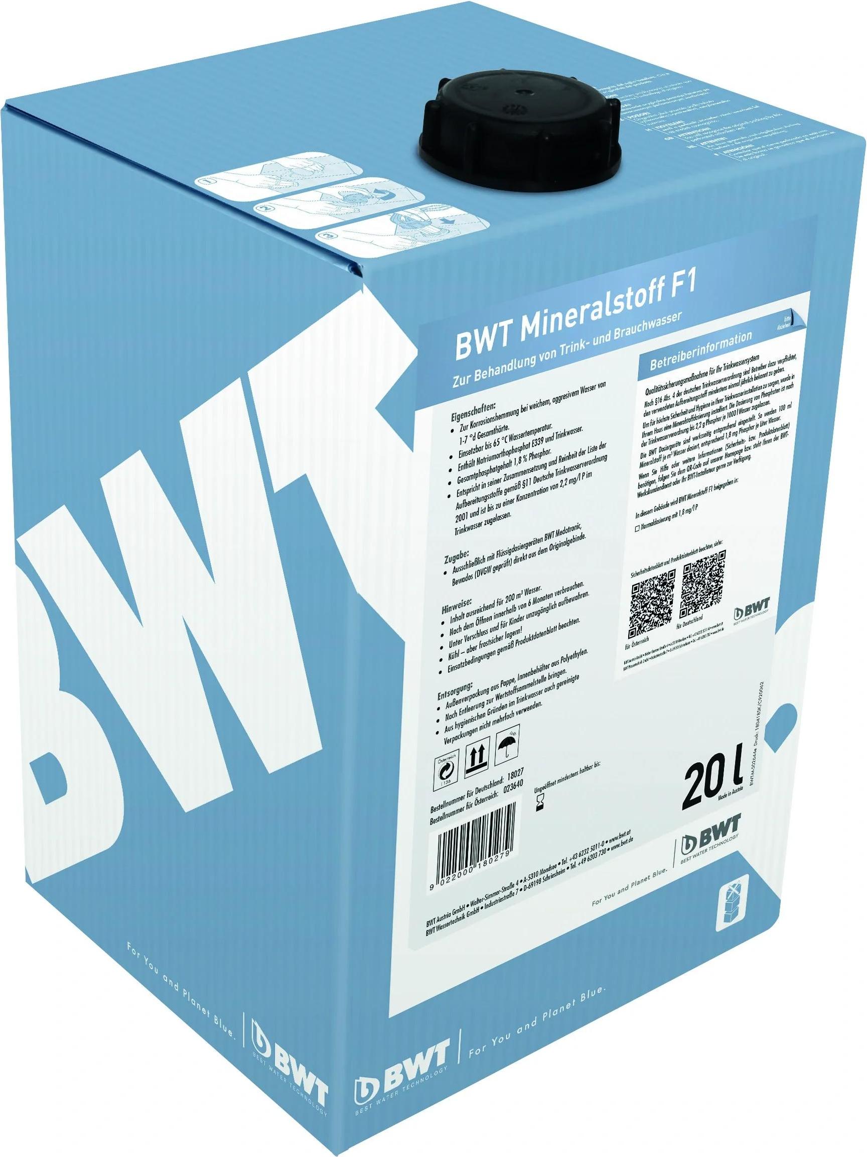 BWT Mineralstoff F4, Box, für mittelhartes bis hartes Wasser, Kanister mit 20l