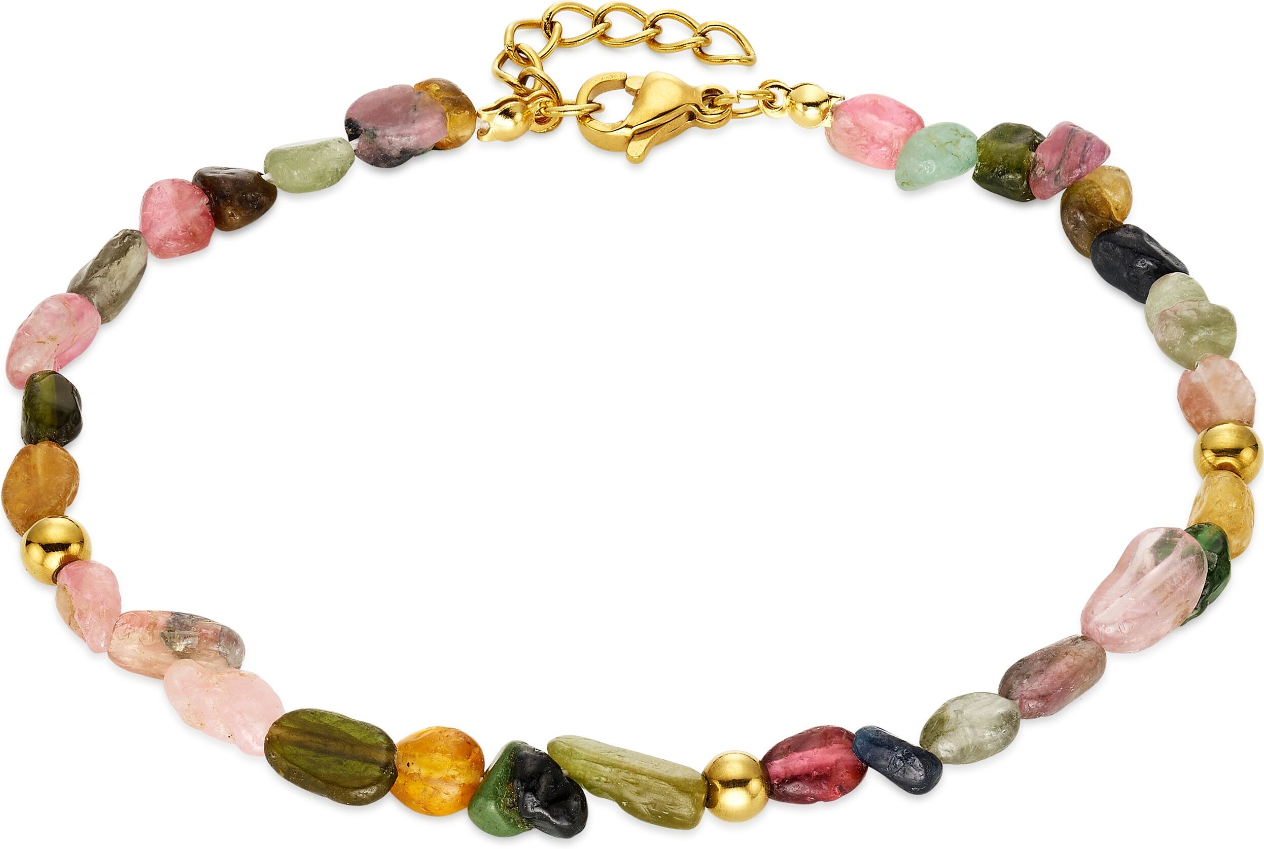 Armband "Edelstahlarmband mit natürlichen bunten Turmalin", bunt (gelbgoldfarben, mehrfarbig, mehrfarbig), ANISTON JEWELRY & WATCHES, Armbänder, Damen, 21cm, Edelstahl, Armband, mit Turmalin