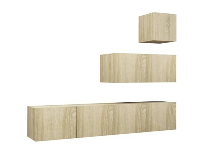 GKHPYURE TV-Möbel-Set, 4 Stück, Sonoma-Eiche, Holz, mehrschichtig Wandbefestigung, hängend, 4 Fächer, leicht zu reinigen, Montage erforderlich