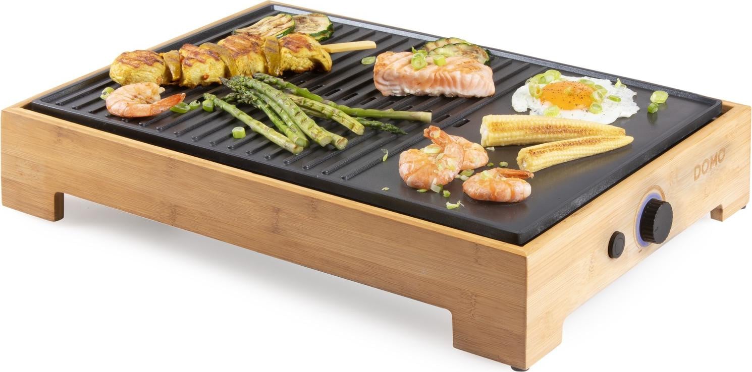Domo Plancha Grill Bamboo DO9271G Elektrische Tabletop Grill in Zwart met Bamboe