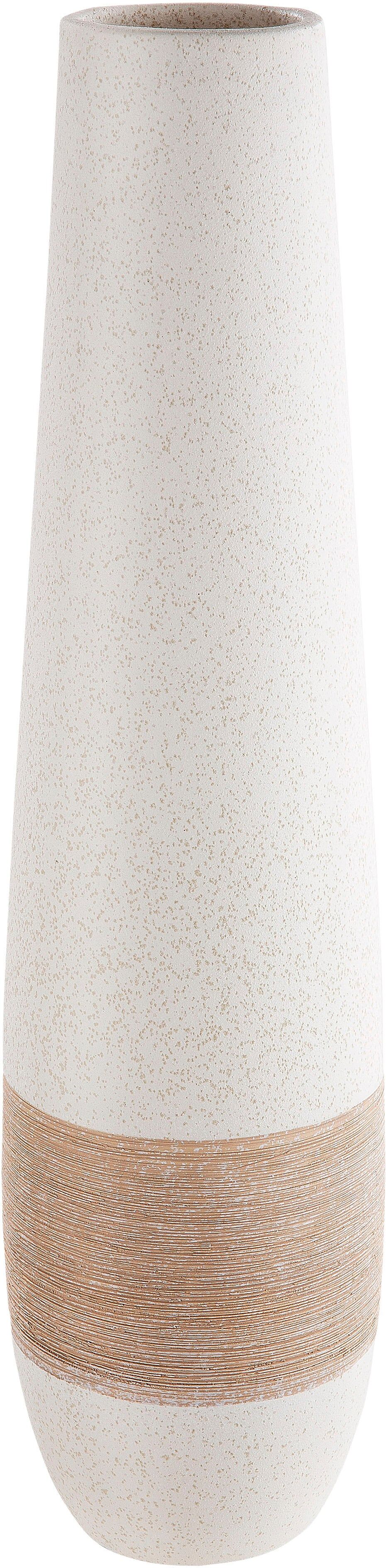 Bodenvase GILDE "Vase "Olbia", braun (braun, creme), B:12cm H:46cm T:12cm, Keramik, Vasen, Bodenvase, Gesprenkelt-gestreiftes Design, braun-creme, Blumenvase braun, creme B/H/T: 12cm x 46cm x 12cm