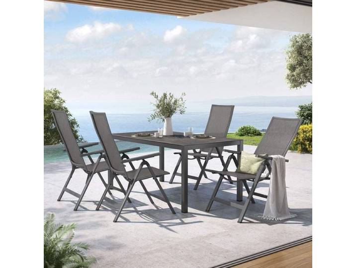 OUTLIV. Jacob Gartenmöbel-Set M verstellbar (4 Plätze) Tisch 160x90cm Dunkelgrau