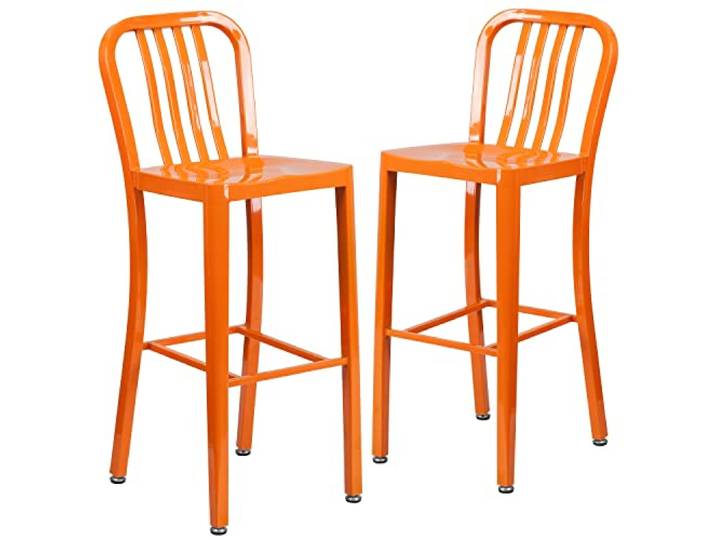 Flash Furniture Barhocker mit vertikaler Schiefer-Rückseite für den Innen und Außenbereich, aus Metall, 76,2 cm hoch, 2er Pack, Orange