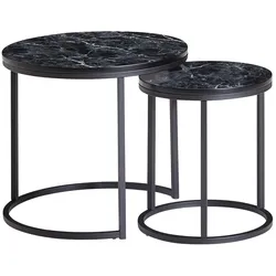KADIMA DESIGN Design Beistelltisch 2er Set Schwarz Marmor Optik Rund, Couchtisch 2-teilig Tischgestell Metall , Kleine Wohnzimmertische, Moderne