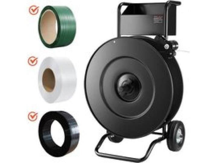 VEVOR Abrollwagen, passend für PET-/PP-/Stahl-Umreifungsrollen mit 203/406 mm Kerngröße, robuster Umreifungsspender mit verbesserter Trommelbremse, integrierte geräumige Ablage für Werkzeuge