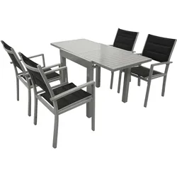 Garnitur TIRANA 5-teilig, Aluminium silbergrau + Kunstgewebe schwarz