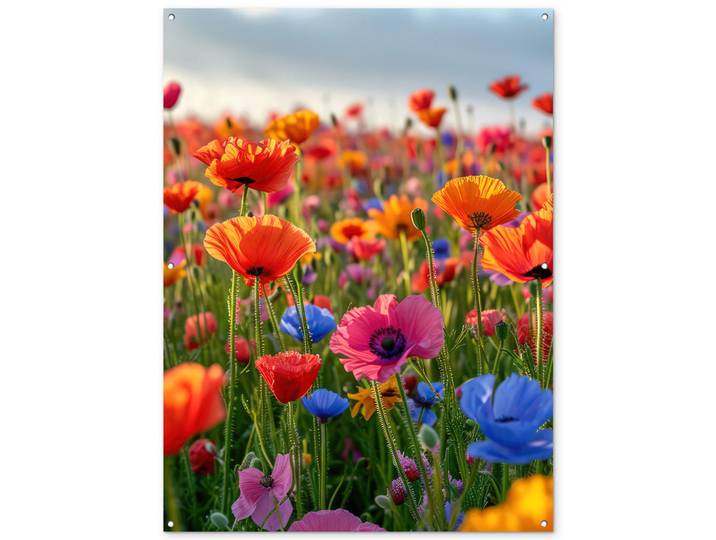 OnlyWow Gartenposter Blumen - Mohnblumen - Farbenfroh - Natur Gartendekoration 120x160 cm, Dunkelorange, Kunststoff, Rechteckig, 120x160x0.2 cm, Bilder & Rahmen, Bilder, Sonstige Wandbilder