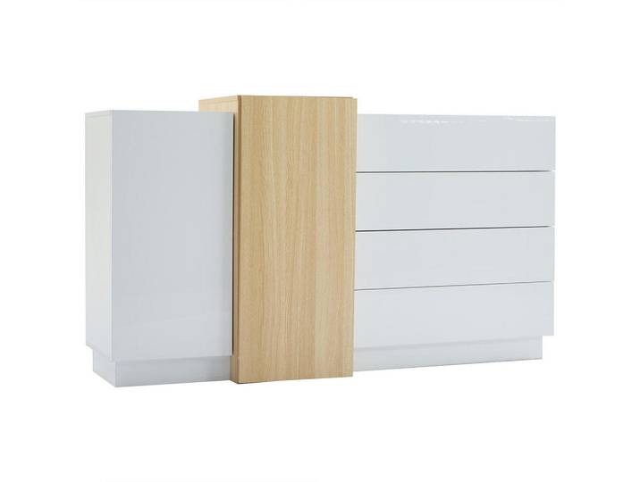 Komhtom Sideboard in Weißes Hochglanz, Minimalistischer, Holz, Mode, 37.5x87x150 cm, Kleinmöbel, Kommoden, Sideboards