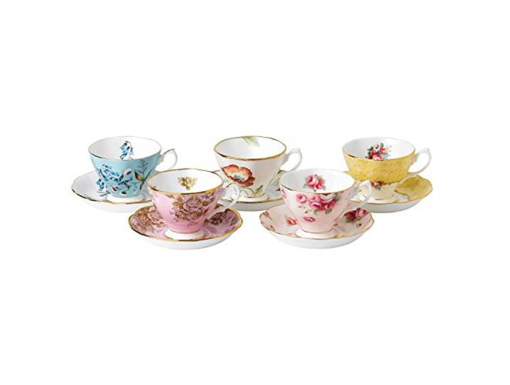 Royal Albert 100 Years 40017548 1950-1990 Teetasse & Untertasse, gemischtes 5er-Set, Knochenporzellan, 5 Count (Pack of 1), 5