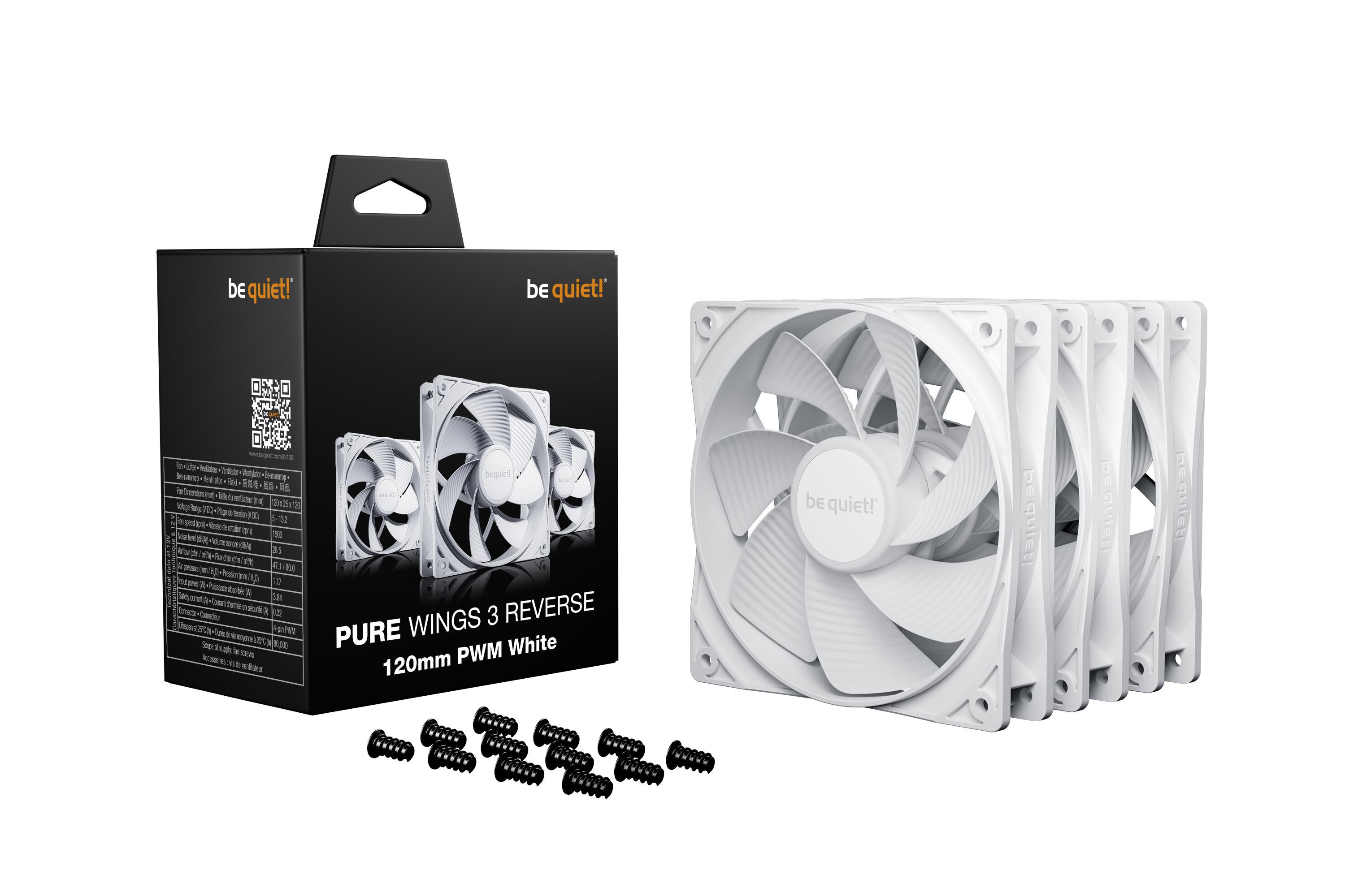 be quiet! Lüfter Pure Wings 3 Reverse PWM Weiß Triple Pack - 120mm Gehäuselüfter BL136