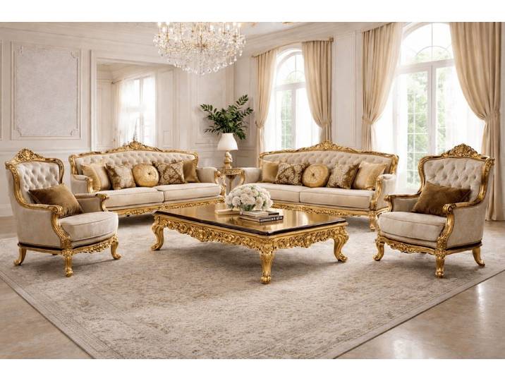 Xlmoebel Gartenlounge-Set Beige Gartenmöbel-Set: 2-Sitzer Sofa mit Couchtisch und Sesseln, (Gartenmöbel-Set, 4-tlg., 2‑Sitzer Sofa, 2x Sessel, Couchtisch), Made in Europa