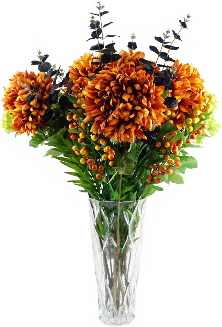 Leaf Silk Artificial Arrangement in Vase Black 80cm H X 55cm W X 55cm D