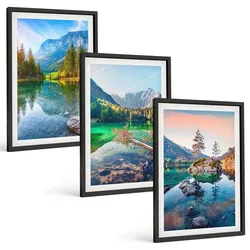BILDER SET 3er Set - 40x60 cm Schwarzer Rahmen - Naturlandschaft der Bergseen
