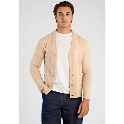 Cardigan LINDBERGH "Cardigan Comfort Fit", Herren, Gr. M, beige (lt sand mel), Obermaterial: 80% Wolle, 20% Nylon, unifarben, Strickjacken