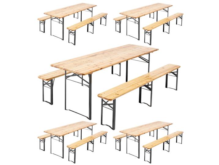 Oviala - Ensemble table et bancs en bois 220 cm - Lot de 5
