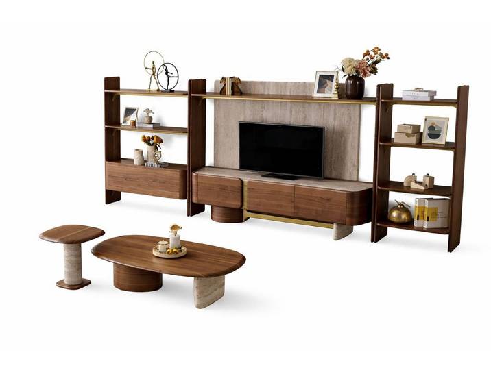 JVmoebel TV-Wand TV-Set Moderner Stil Elegantes Design Beigefarben Braunrahmen, Made in Europa