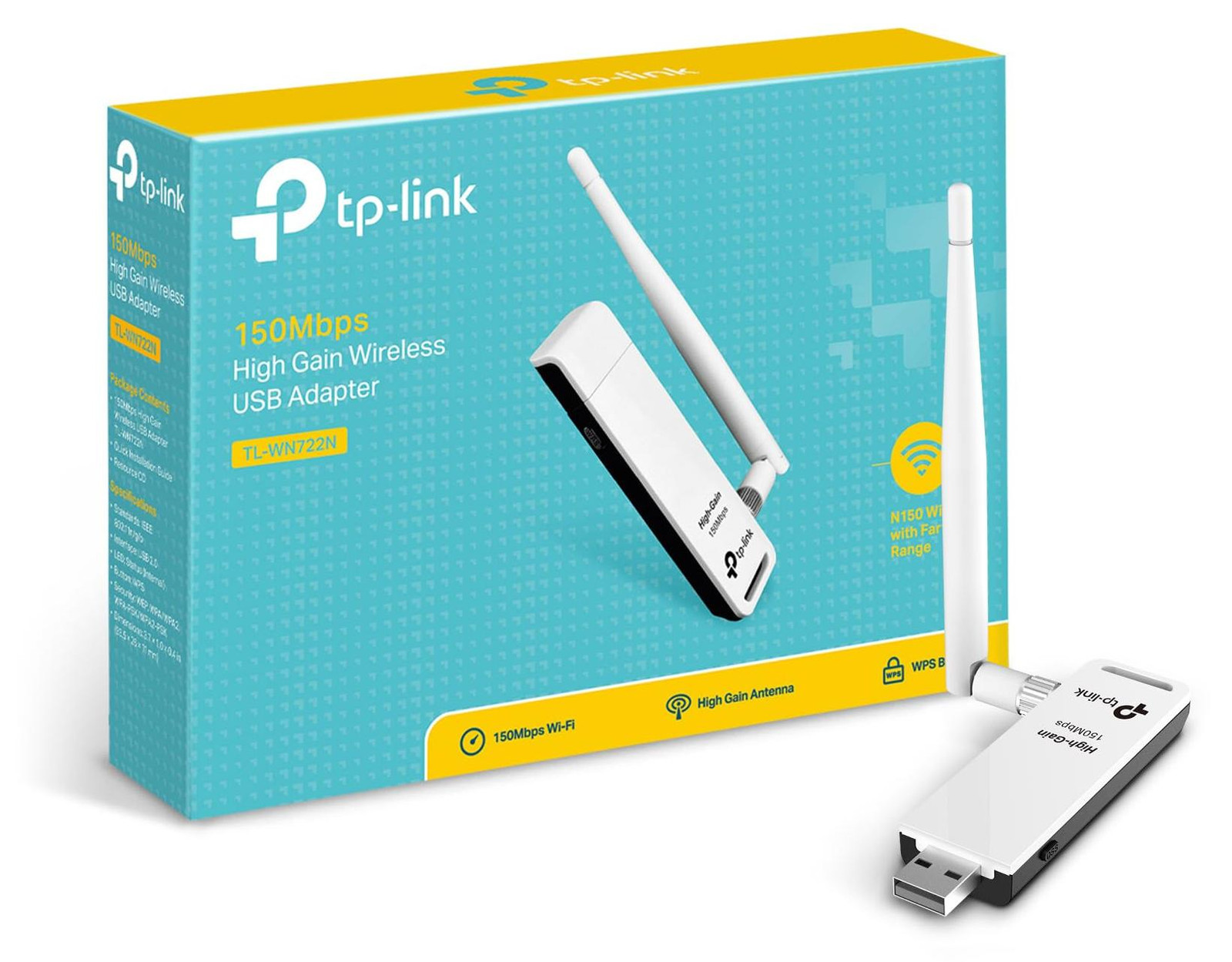 TP-Link TL-WN722N Draadloze USB Wi-Fi Adapter Wi-Fi 4 150 Mbit/s Zwart en Wit