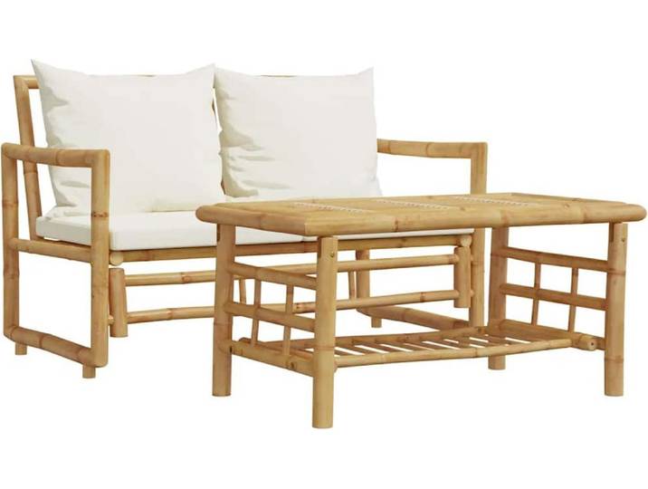 vidaXL Ensemble canapé de jardin 2 pièces avec coussins bambou