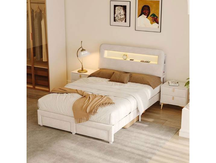 Lit 160x200 cm lit double lit adulte 160x200cm beige