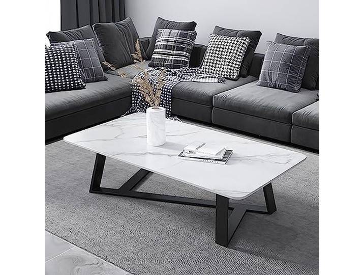 GGBBJJ Marmor-Couchtisch, Rechteckig, Weiß, 120x60x45cm (47x24x18inch), Zeitgenössisch, Multifunktionell, für Wohnzimmer & Heimbüro