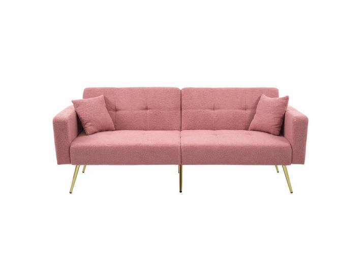 Flieks Sofa Schlaffunktion Verstellbar Goldene Beine Aufbewahrungstaschen Kissen, Pink, Holz, 90.93x18.42x80.26 cm, Babymöbel & Kindermöbel, Kinderzimmer & Jugendzimmer, Schlafsofas