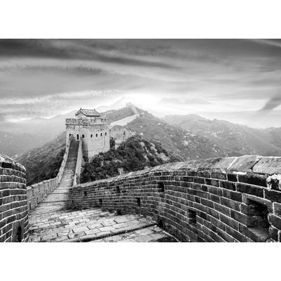 Fototapete PAPERMOON "Chinesische Mauer Schwarz & Weiß", schwarz (schwarz, weiß), B:2,5m L:1,86m, Vlies, Tapeten