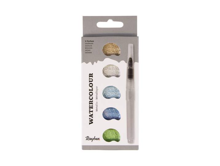 Watercolour Metallic, 5 Farben 25x45mm, inkl. H2O Pinsel,