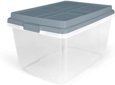 Hefty 72 Qt Hi-Rise Stackable Plastic Storage Bin with Lid, 6 Pack, Smoke Blue