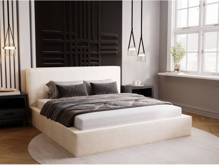 Polsterbett mit Bettkasten und Lattenrost 200x200 Monaco Creme