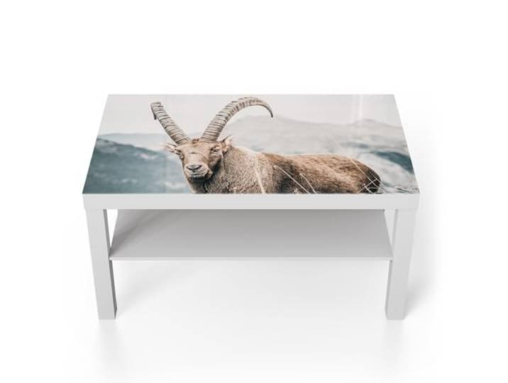 DEQORI Glastisch weiß groß 90x50 cm Motiv Wächter der Berge ausgefallener Beistelltisch aus Glas Hochglanz Couchtisch fürs Wohnzimmer moderner Couch Tisch mit Design