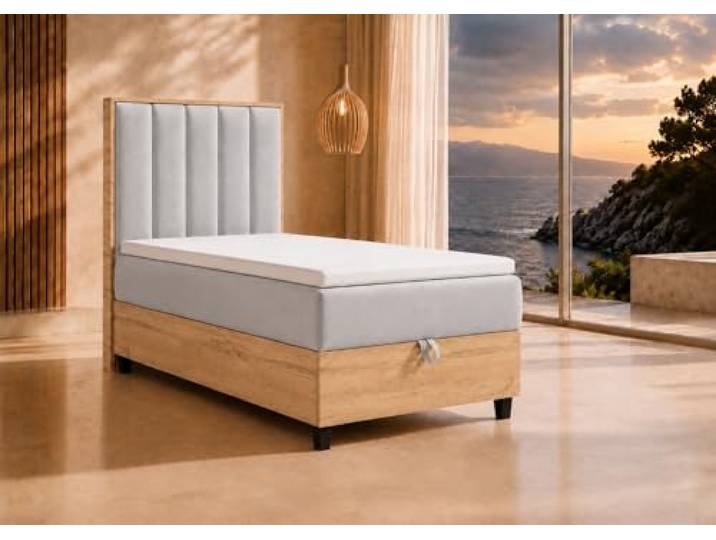 Best For Home Trinity K-10 Boxspringbett 100x200 cm mit Bettkasten & Topper Elegantes Einzel-Boxspringbett mit Bonellfederkernmatratze, Topper, Stauraum, Massivholzrahmen und gepolstertem Kopfteil.