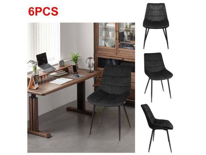Chaise de Salle à Manger - XUANYU - Velours - Lot de 6 - Pieds en Métal Noir - Confort Ergonomique