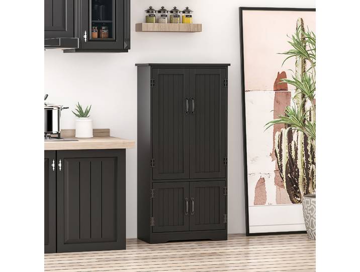 HOMCOM Buffet Cuisine Noir Multi-Rangements MDF