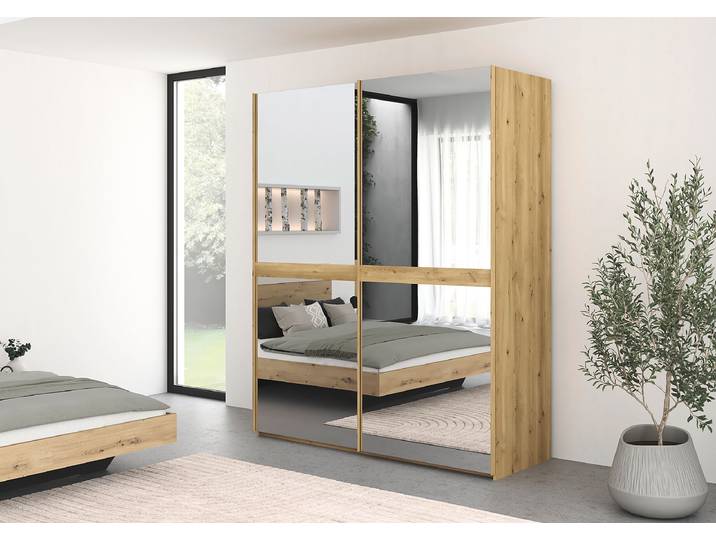 Schwebetürenschrank Scale Spiegelfront 181cm Holz/Asteiche Dekor