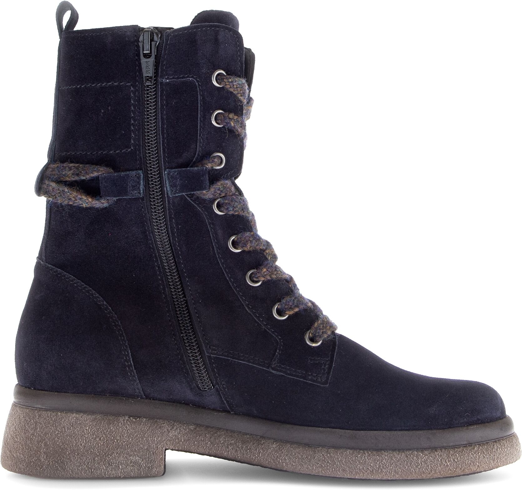 Schnürboots GABOR, Damen, Gr. 38, blau (nachtblau), Veloursleder, unifarben, Schuhe Schnürboots, Blockabsatz, Schnürstiefelette mit Innenreissverschluss, G-Weite nachtblau 38