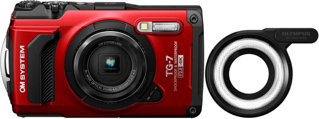 OM System Olympus Tough TG-7 rouge + embout LED LG-1