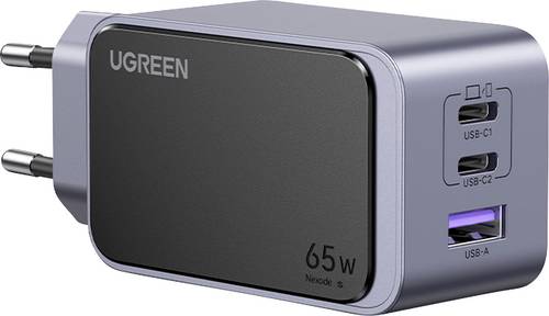 UGREEN Nexode S Ladeadapter 65W 2x USB-C, 1x USB-A USB PD 3.0, Fast Charge Grau Innenbereich GaN