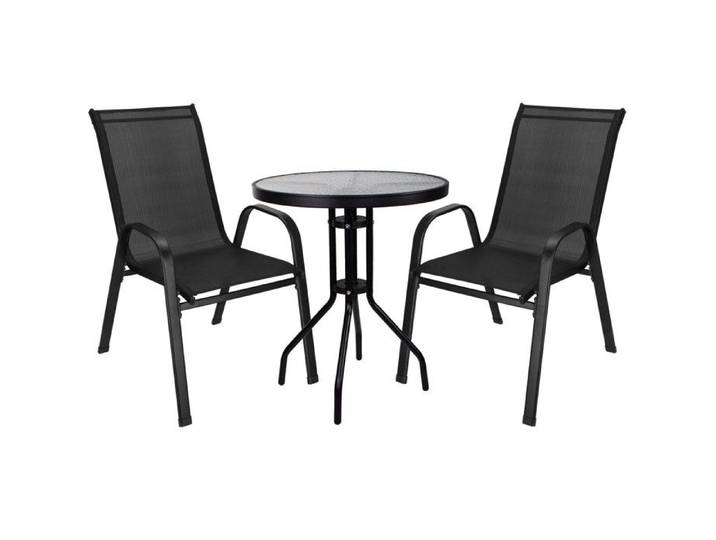 Salon de terrasse en métal ensemble pour 2 personnes table basse et 2 chaises noires