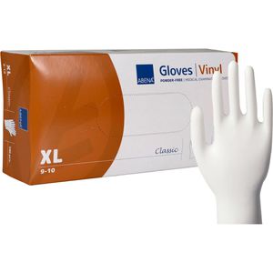 Abena Einmalhandschuhe Classic, transparent, 100 Stück, Vinyl, chemikalienbeständig, lebensmittelecht, Größe XL