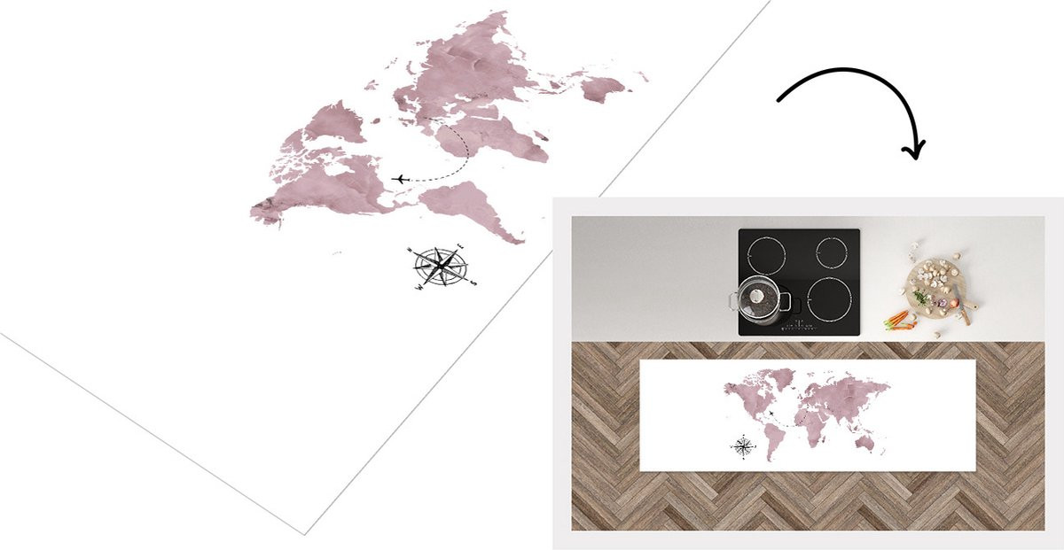 Keukenloper Wereldkaart Marmer Vinyl - 150 x 50 cm