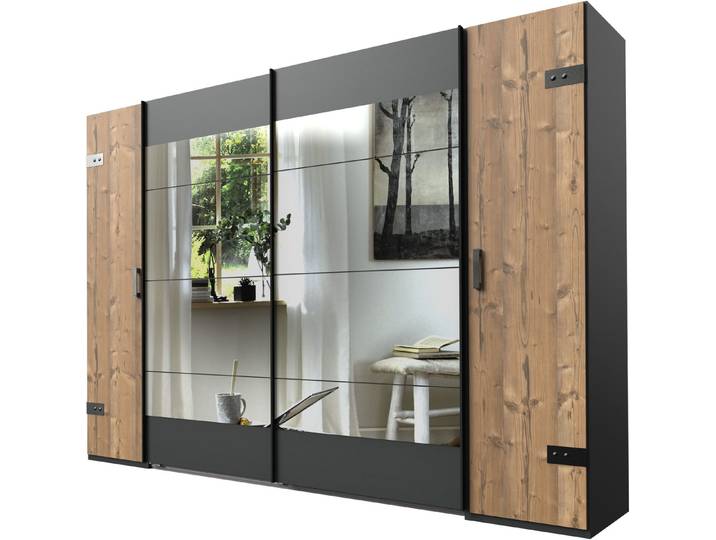 Wimex Schwebetürenschrank Stockholm, Schlafzimmerschrank mit Industrial-Look, rustikale Optik Kleiderschrank mit Spiegel BESTSELLER Schrank Garderobe