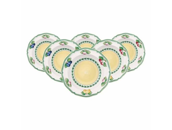 Villeroy & Boch French Garden Fleurence Salatschalen 6er Set, 20 cm, Suppenteller mit Früchte-Dekor, Premium Porzellan, Weiß/Bunt
