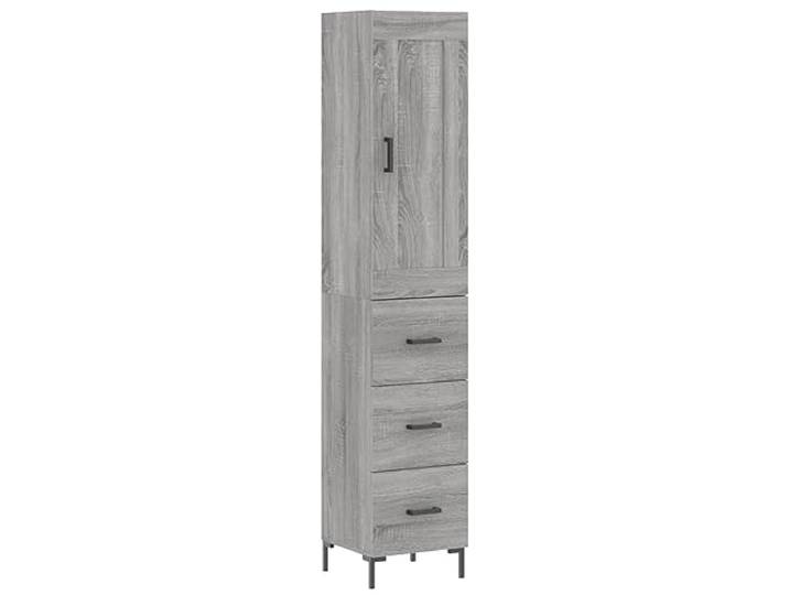 KKgypkn Highboard Grau Sonoma 34,5x34x180 cm Holzwerkstoff Metallfüße, Stauraum hinter Tür, mit Wandhalterung, stabil und langlebig