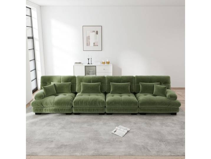 Canapé modulaire d'angle - KOMHTOM - Modulaire 4 places - Chenille verte - Siège profond - Confort nuage
